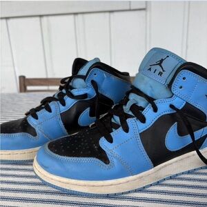 Mid Rise Jordan 1 Sneakers Shoes University Blue Black Boys or Girls